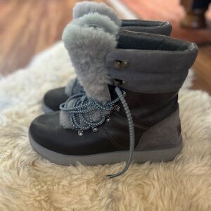 UGG Gray Lace-Up Shearling Trim Women's Boots
